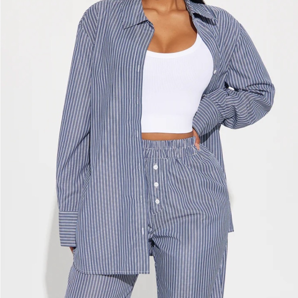Fashion Nova Blue Striped Pant Set
